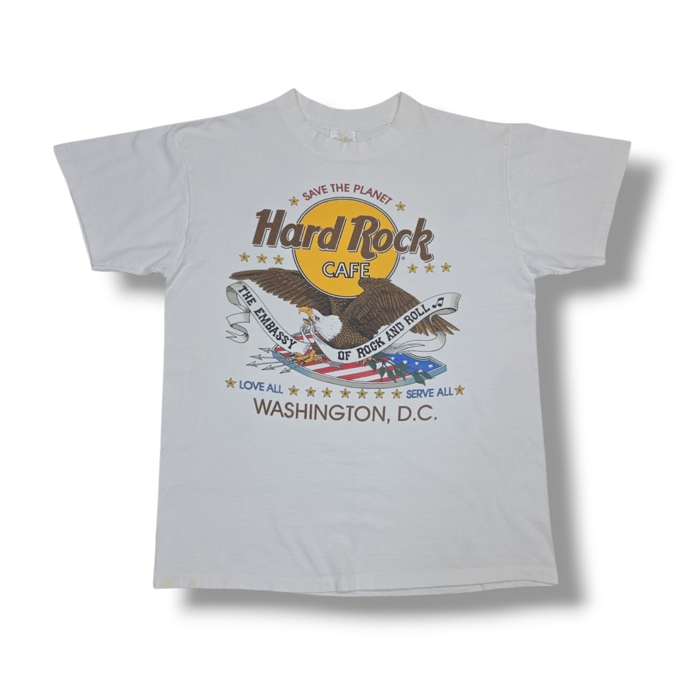 VTG Hard Rock Cafe Washington, DC Love All Serve All‎ White T-Shirt Men's L USA